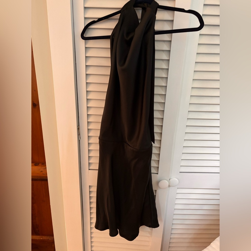 Zara black satin halter tye dress with open back